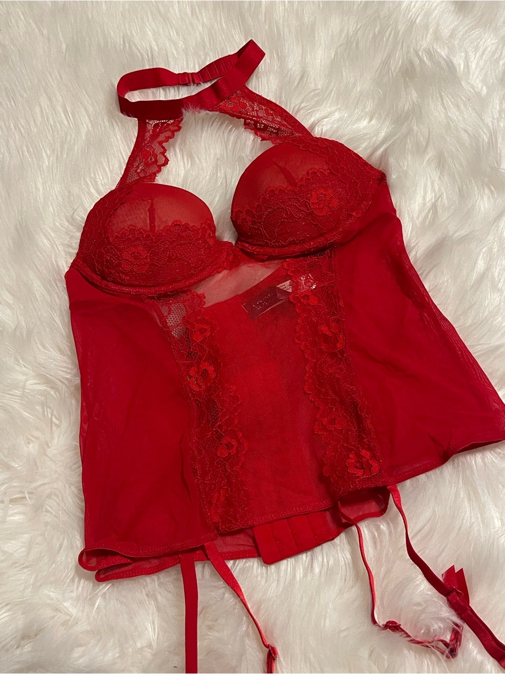 Adore Me Red Lace Halter Bustier